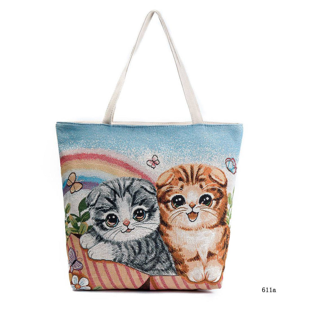 Fashion Women Shoulder Bags Canvas Zipped Cute Cats Printing Ladies Girls Handbag Casual Bag Big Capacity AB@W women bag