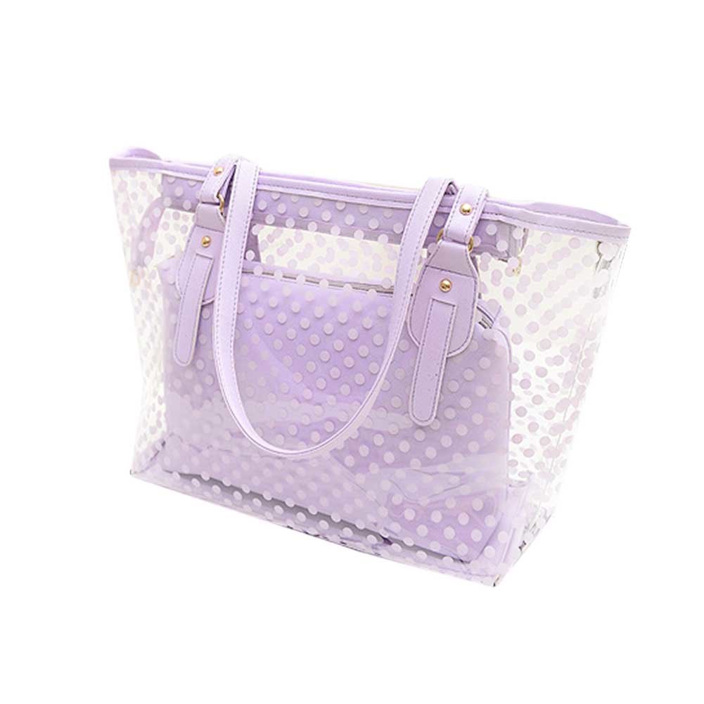 Fashion Women Shoulder Bags Casual Clear Tote Bags PVC Jelly Handbags New Polka Do Composite Bag Large Purse For Girls Ho Sale
