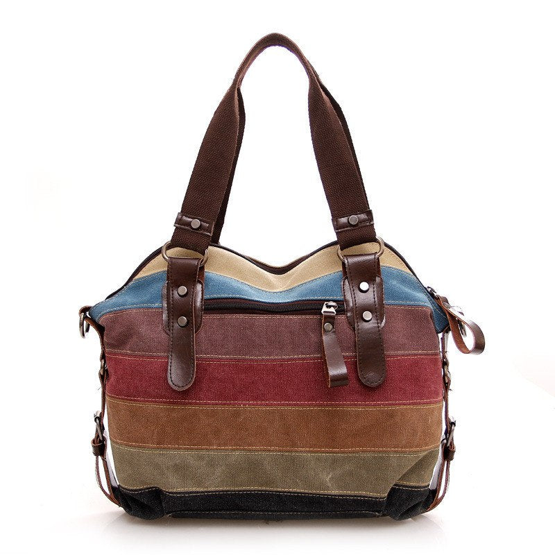 Fashion Women Stripe Handbag Canvas Shoulder Bag Messenger Crossbody Bags Satchel Hi Color Striped Casual Tote