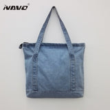 Fashion women denim bag female big shoulder bags vintage blue jeans bag denim tote handbags 2018 summer shopping beach bag