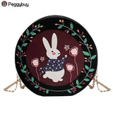 Female Cartoon Printed Shoulder Bag Fashion Round Zipper Shoulder Bags Girl Casual Holiday PU Leather Shopping Messenger Bag New