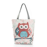 Floral And Owl Printed Canvas Tote Female Single Shopping Bags Large Capacity Lady Handbag Women Beach Bags Casual Tote Feminina