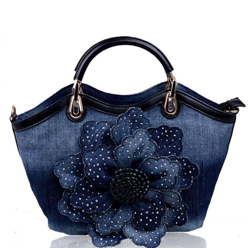 Women Denim Bags Swee Blue Rose purse High Quality Handbags With Diamond Ladies Tote Bag Messenger Bags LM3516fb
