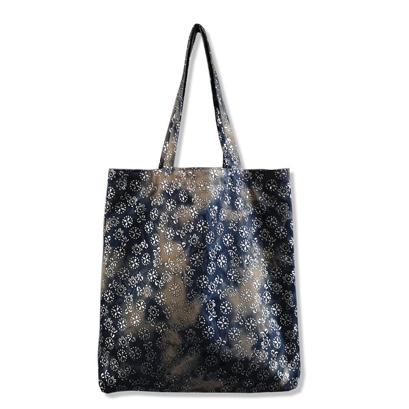 Fold Over Denim Shopping Bag Vintage Floral Studen Single Shoulder Bag Women Casual Tote Bags Dark Blue Japan Cowboy Handbag