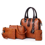 Four sets wax oil pu leather bag ladies handbags women handbag designer handbag tasse lhigh quality woman bag famous sac a main