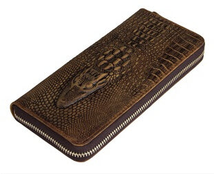 Freeshipping genuine leather wallets men Crocodile Pattern Crazy Horse Leather Zipper Clutch Bag Card Holder men bags