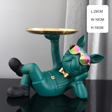 French Bulldog Butler Nordic Resin Dog Sculpture with Glass Modern Home Decor for Tabletop Living Room Animal Crafts Ornament
