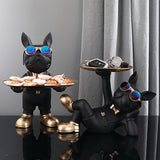 French Bulldog Butler Nordic Resin Dog Sculpture with Glass Modern Home Decor for Tabletop Living Room Animal Crafts Ornament