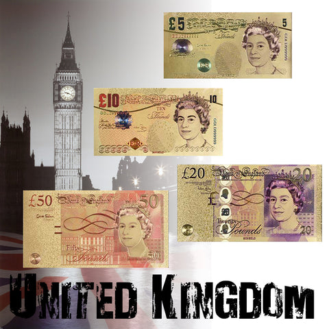 Full Set of UK Colorful UNC Commemorative Gold Banknote  5.10.20.50 British Pound Money Paper Detector