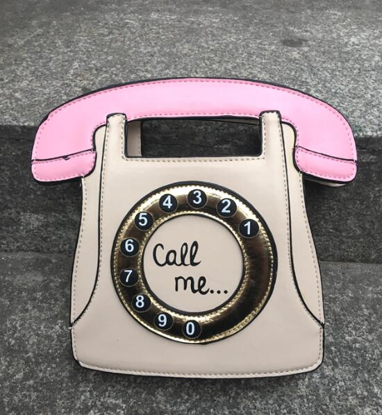 Funny Personality Fashion Phone Design Letters Ladies Pu Leather Handbag Chain Purse Shoulder Bag Crossbody Messenger Bag Flap