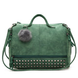 Fur Ball Women Handbag High Quality PU Leather Rivets Crossbody Bags Fashion female Messenger Bags Scrub Shoulder Bag For Ladies
