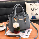 GTIMBAG Women Hairball Ornaments Small Totes Leather Handbag Party Purse Ladies Black Messenger Crossbody Shoulder Bags-PXQBAG83