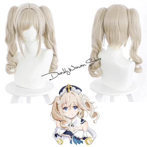 Game Genshin Impact Barbara Cosplay Wig Beige Double Tail High Temperature Resistance Synthetic Hair Halloween Role Play
