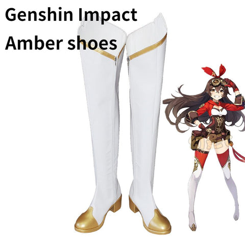 Game Genshin Impact Cosplay Shoes Genshin Impact Amber Cosplay Boots Carnival Halloween Women Shoes Size 35-45
