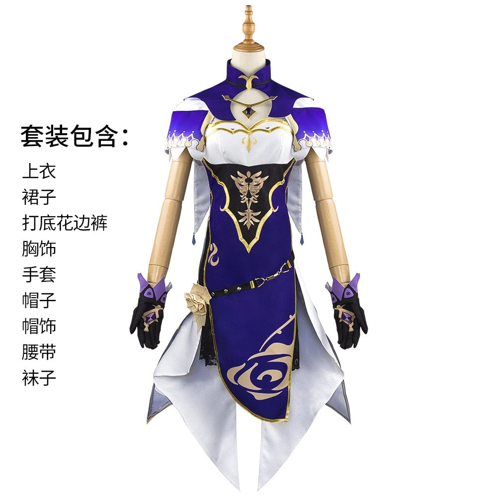 Game Genshin Impact Lisa Minz Cosplay Costume Anime Halloween Party Fancy Dress Women Sexy Outfit Wig Shoes Horns Props Suit