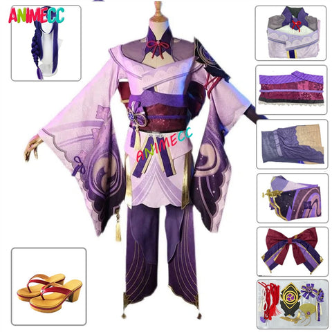 Game Genshin Impact Raiden Shogun Cosplay Costume Baal Wig Shoes Cosplay Costume Sexy Women Kimono Dress Uniform Party RolePlay