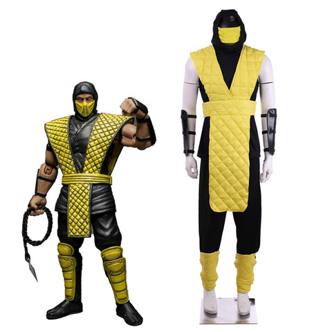 Game Mortal Kombat X Scorpion Costumes Cosplay Yellow Battle Combat Outfit Full Suit Halloween Carnival