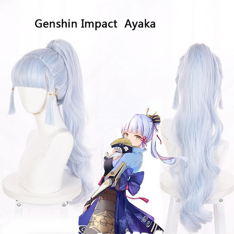 Genshin Impact Anime Game Inazuma Character Ayaka Cosplay Wig Costume Accessories Ayaka Cosplay Hair Halloween Party Costume
