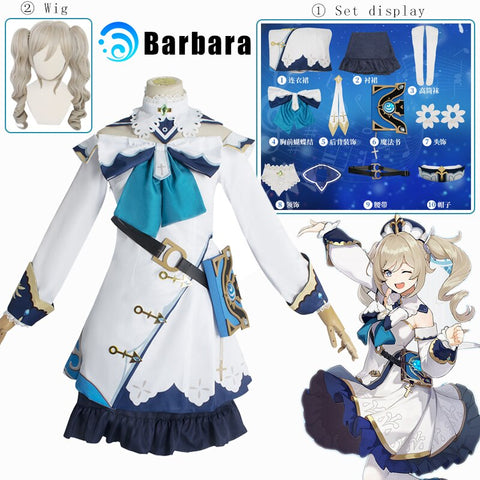 Genshin Impact  Cosplay Costume Uniform Wig Cosplay Anime Game Chinese Style Costumes For Women Barbara
