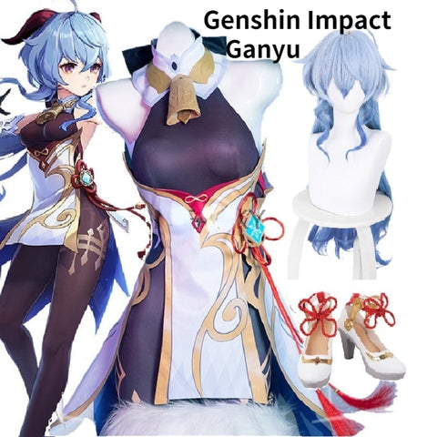 Genshin Impact Cosplay Ganyu Costume Shoes Horns Wig Cosplay Anime Game Gan Yu Women Outfit Anime Halloween Party Fancy Dress