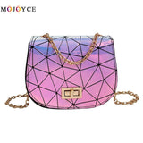 Geometric Chain Women Crossbody Bag Ladies Laser Holographic PU Leather Shoulder Bags Female Handbags
