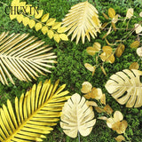 Gold Artificial Monstera Palm Maple Tree Leaves Home Garden Decoration wedding Photography Prop Flower Arrangement Accessories