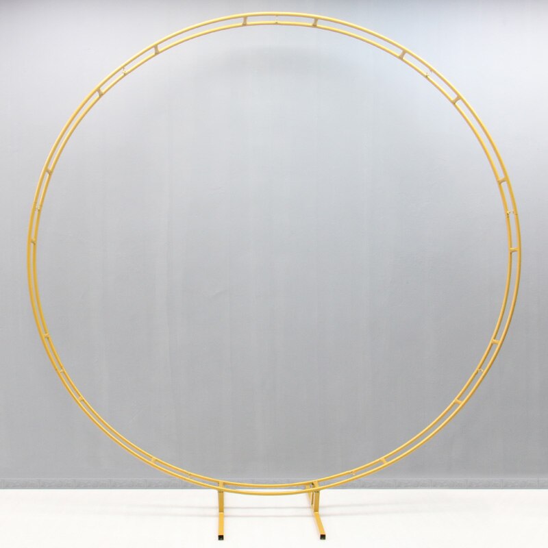 Gold White Double Pole Wedding Arch Iron Metal Stable Artificial Flower Stand Party Backdrop Decor Round Ring Shelf Photo Props