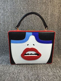 Good quality fashion design sexy red lips woman fun personality pattern pu leather box bag ladies handbag mini messenger bag