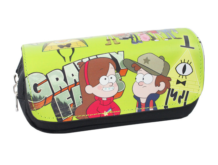 Gravity Falls Pen Pencil Wallets Grotesque Cartoon Characters Large Capacity Bag Purse Stationery Pen Bags Double Zipper Wallet