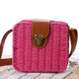Green low-carbon cross-straw woven bag square box retro fashion kni bag shoulder simple sand travel beach bag