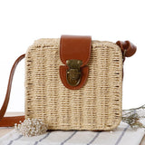Green low-carbon cross-straw woven bag square box retro fashion kni bag shoulder simple sand travel beach bag