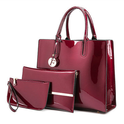 3Se Paten Leather Women Handbags Large Capacity Tote Bag + Women Chain Shoulder Messenger Bag + Cluth Bags Sac A Main
