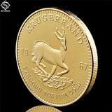 1967 Year South Africa 1OZ Fine Gold Plated Krugerrand Replica Token Coin W/ Display Acrylic Capsule
