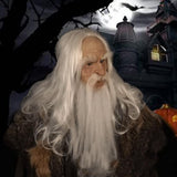 Halloween Headgear Realistic Old Man Head Masks Latex Long Hair Wizard Performance Prop For Halloween Costume Cosplay Party
