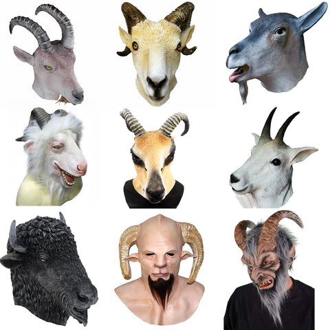 Halloween Latex Masks Full Overhead Rubber Goat Antelope Animal Head Masks Farmyard Fancy Dress Up Carnival Party Props