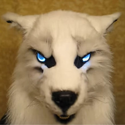 Halloween Mask Eyes Glowing Wolf Head Latex Mask Animal Anonymous Mask Cosplay Plush Headwear Props Halloween Party Supplies
