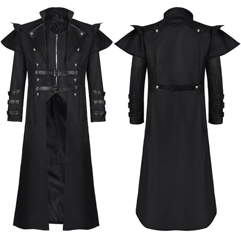 Halloween Medieval Vintage Long Jacket Black Men's Clothing Gothic Steampunk Punk Trench Men Oversize Retro Warrior Knight Coat