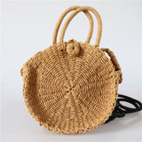 Handmade Rattan Woven Round Handbag Vintage Retro Straw Rope Knitted Messenger Bag Lady Fresh Paper Bag Summer Beach Tote E82