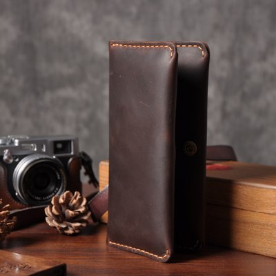 Handmade Vintage Crazy horse Genuine Leather Walle Men Walle Leather male Walle long style Clutch Bag Male purse Money Clips