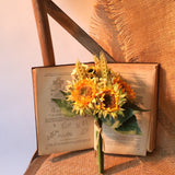 Handmade sunflower bunch with green leaves and grass silk artificial flowers for wedding bridal hand holding flowers