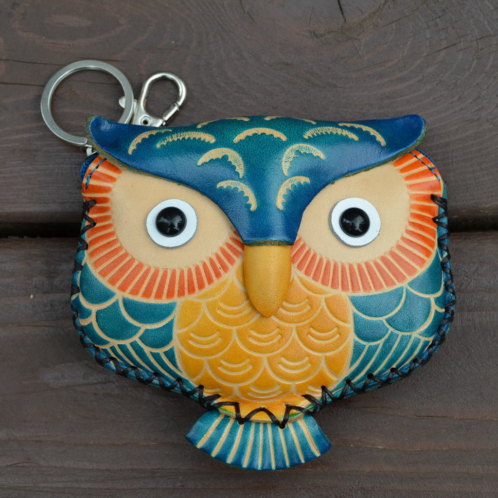 Handmade walle genuine leather coin purse animal owl cartoon walle bag mini cowhide coin purse