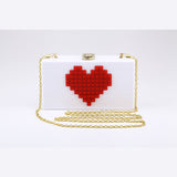 Heart-shaped Appliques shoulder bag for women acrylic Luxury brand fashion handbags high quality purse clutch bag bolsos 5113
