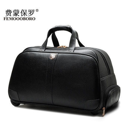 High quality buffalo hide travel bag trolley bag genuine leather handbag luggage trolley bags,high quality black trolley luggage