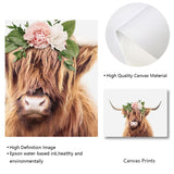 Highland Cow With Flower Crown Art Print Girls Nursery Wall Art Canvas Painting Farm Animal Cow Nordic Poster Living Room Decor