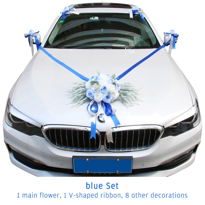 Homemade Wedding Car Flowers Artificials Rose Lavender With Ribbon Sucker Car Decoration Accessories For Wedding Party Supplies