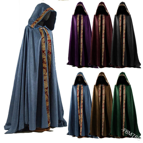 Hood Cloak Cosplay Medieval Long Cape Halloween Party Women Men Adult Long Mage Witchcraft Wicca Robe Conceal Gown Reenactment