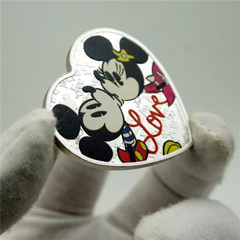 "I LOVE YOU"999 Silver Mickey Heart-shaped Love Coins Collectibles Love Confession Marriage Memorial Gift My Heart Flies for You