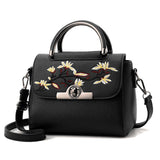 Women Floral leather bag embroidery Peach flowers handbags Fashion Lady Shoulder Messenger Bag Shor handle Clutch Bolsa