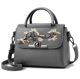 Women Floral leather bag embroidery Peach flowers handbags Fashion Lady Shoulder Messenger Bag Shor handle Clutch Bolsa