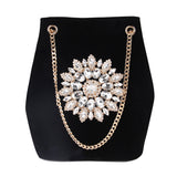 Bucke Bag Women Embroidery Diamond Handbag Ladies Velve Shoulder Bag Elegan Crystal Floral Chain Bags
